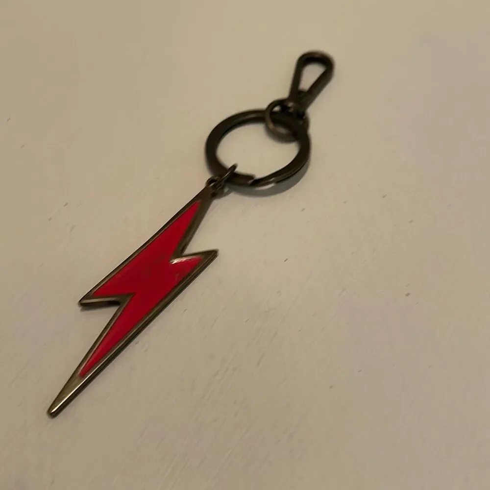Zimmermann Red Lightning Bolt Keychain Bag Charm Bronze Tone Whimsical